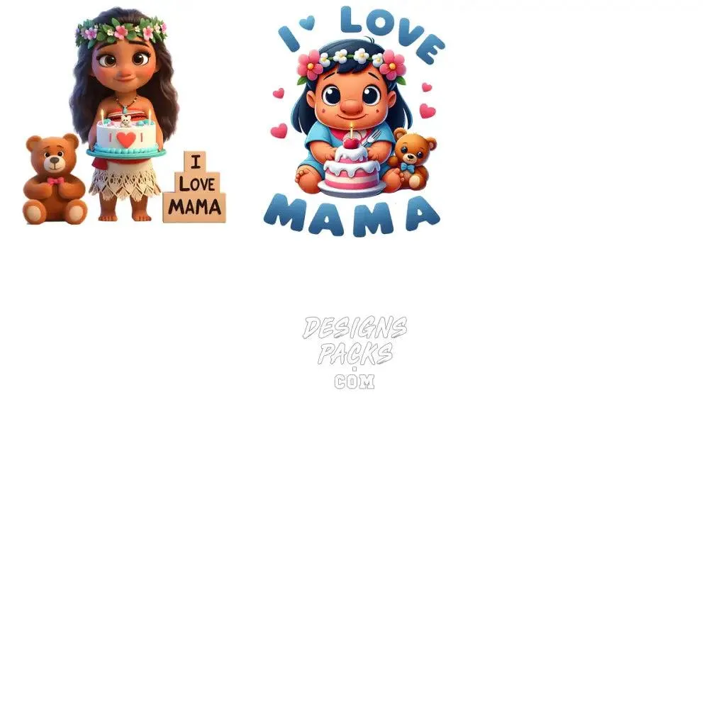 18 Cartoon I Love Mama Mother's Day Mom Designs Bundle PNG