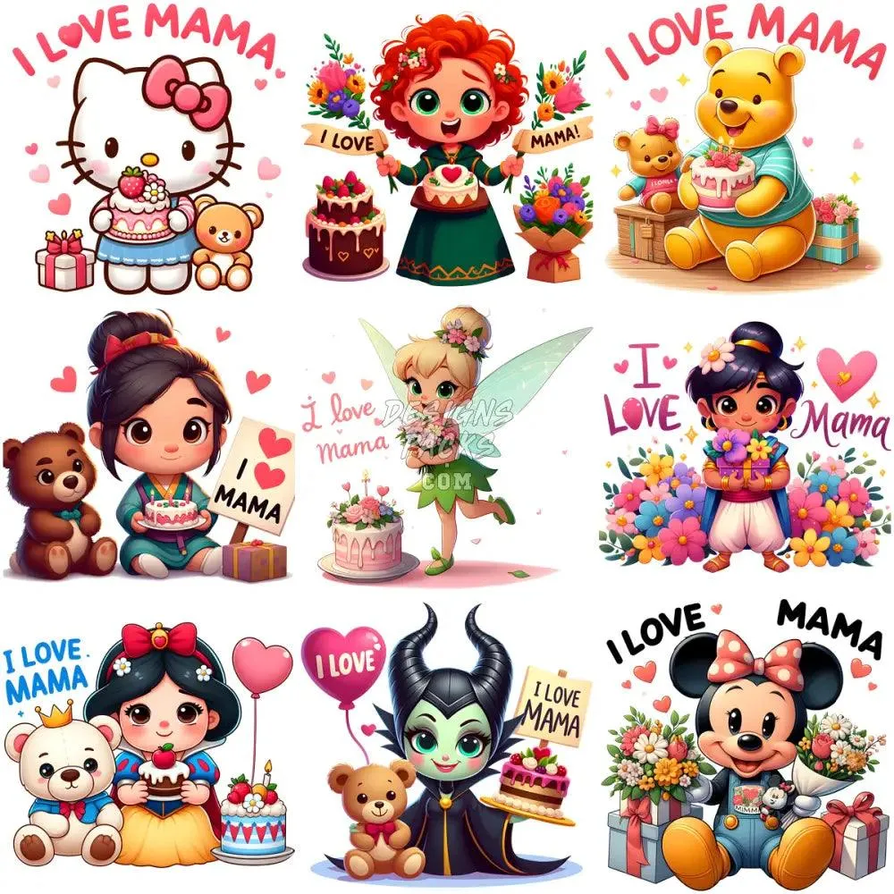 18 Cartoon I Love Mama Mother's Day Mom Designs Bundle PNG