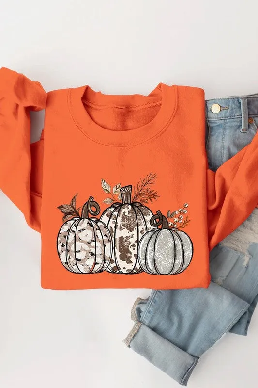 Animal Print Pumpkins Graphic Fleece Sweatshirts