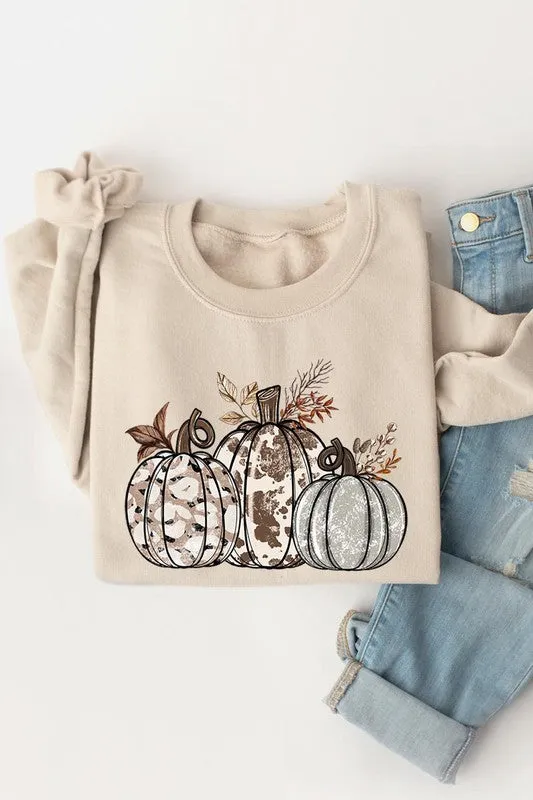 Animal Print Pumpkins Graphic Fleece Sweatshirts