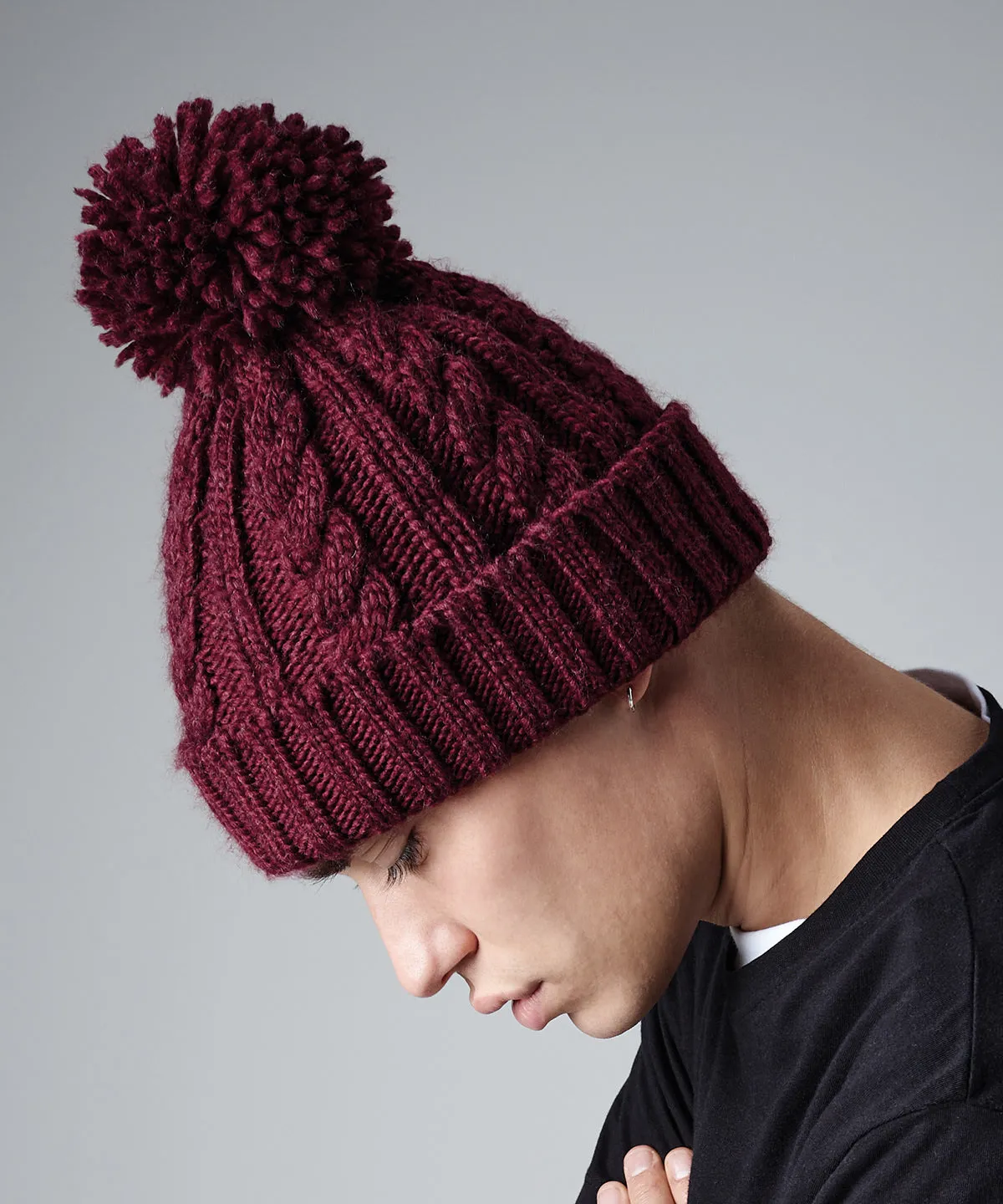 Black - Cable knit melange beanie