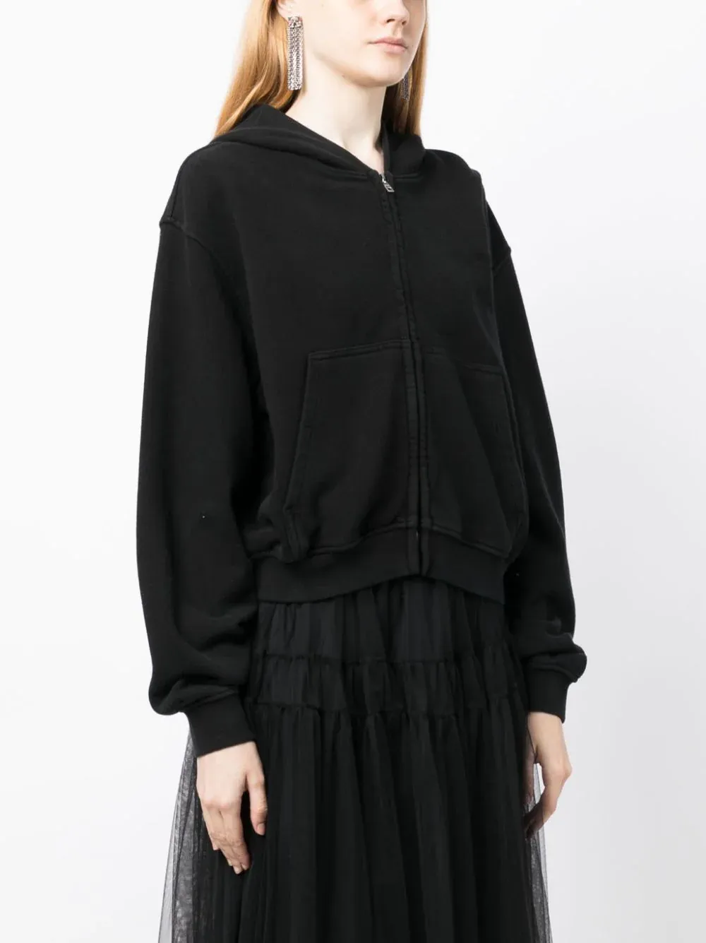 Black Washed Hoodie Zip-Up Sweater