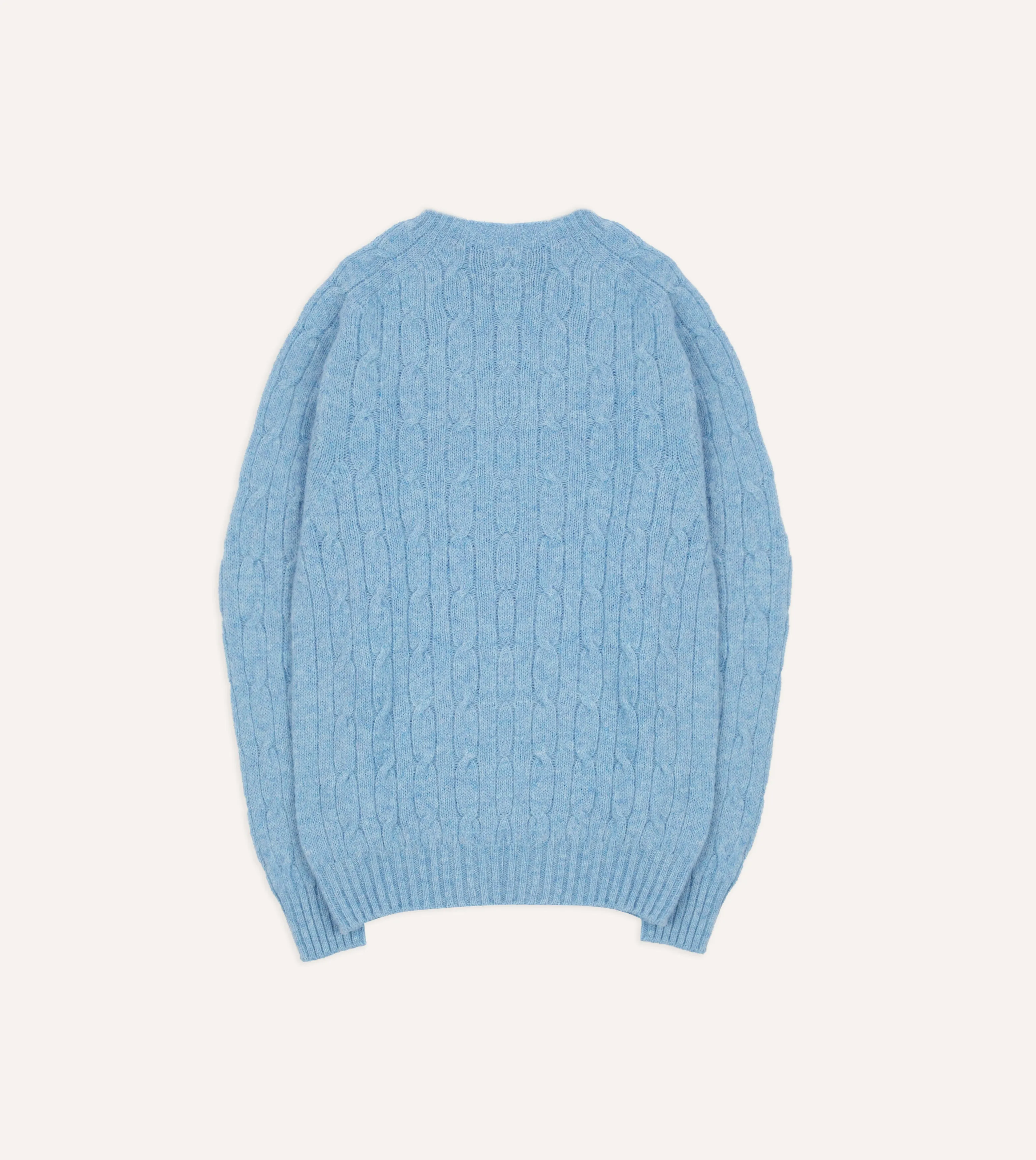 Blue Brushed Shetland Cable Knit Crew Neck Jumper