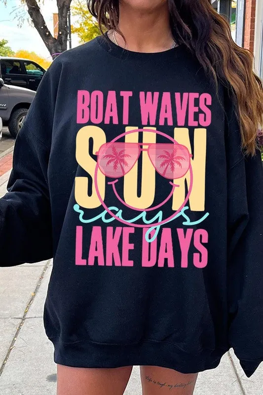 Boat Waves Sun Rays Graphic Fleece Sweatshirts