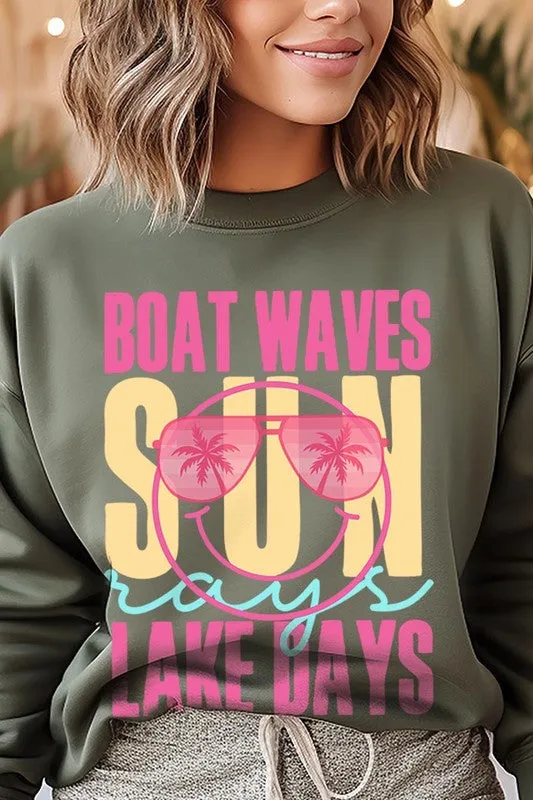 Boat Waves Sun Rays Graphic Fleece Sweatshirts