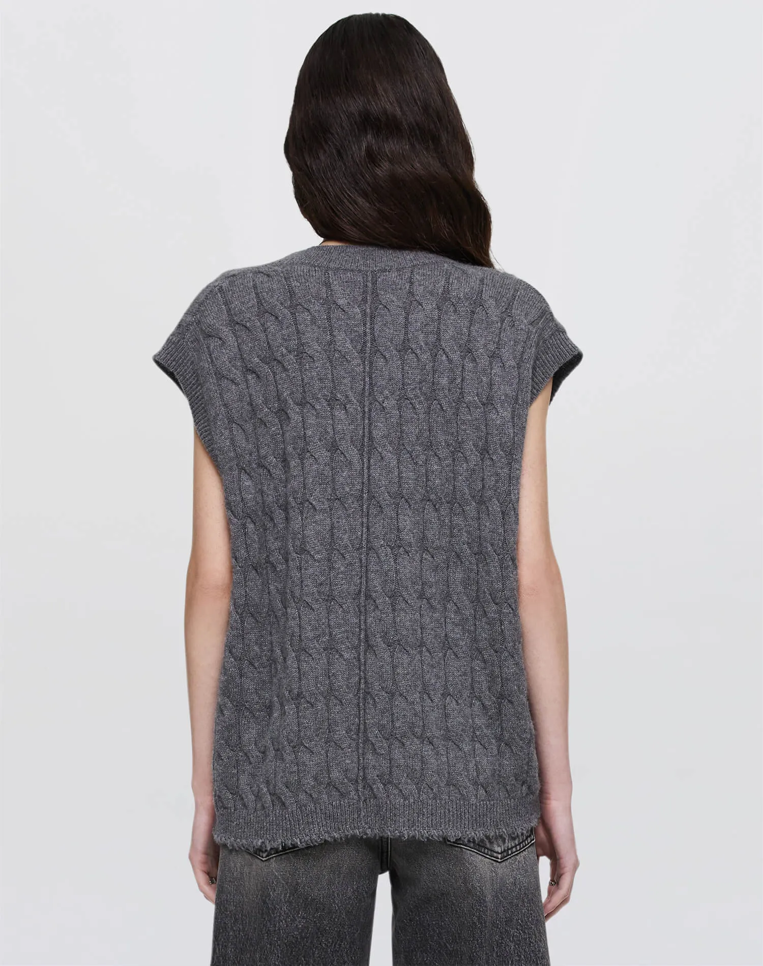 Cashmere Cable Vest - Grey Heather