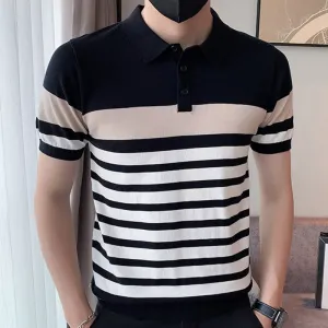 Casual Polyester Striped Polo Shirt