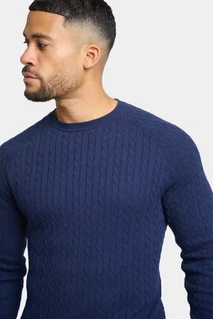 Chevron Cable Crew Neck in Navy