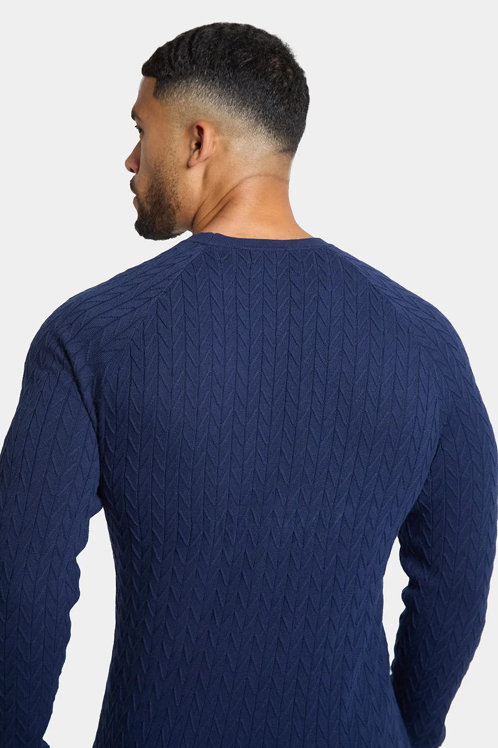 Chevron Cable Crew Neck in Navy