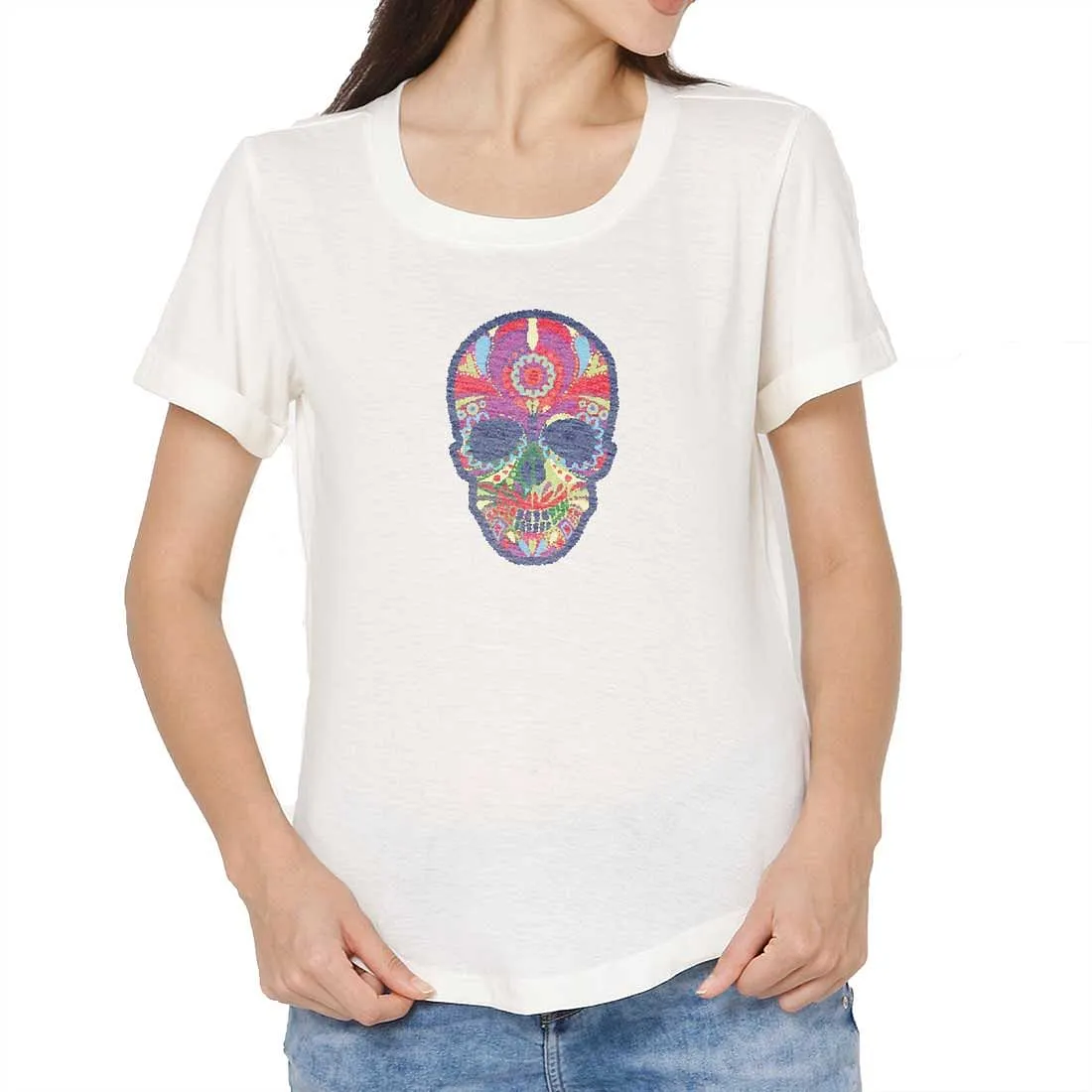 Designer T-Shirts for Women, Aerobics Workout T Shirts For Women Girls Tees - Skull