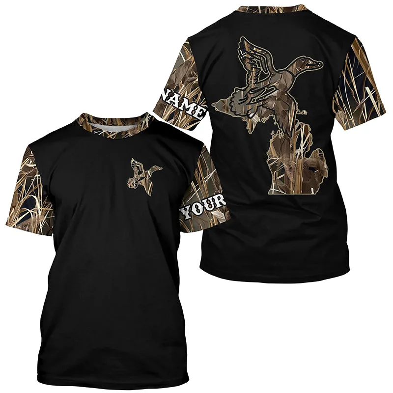 Duck Hunting Michigan Waterfowl Camo Customize 3D Long Sleeve Shirts Personalized Hunting Gift