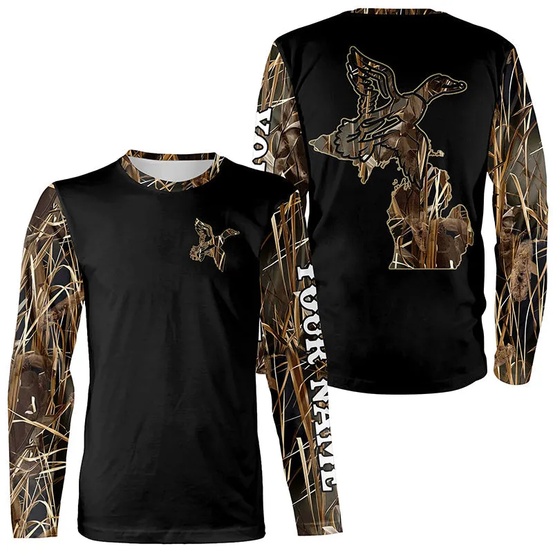 Duck Hunting Michigan Waterfowl Camo Customize 3D Long Sleeve Shirts Personalized Hunting Gift