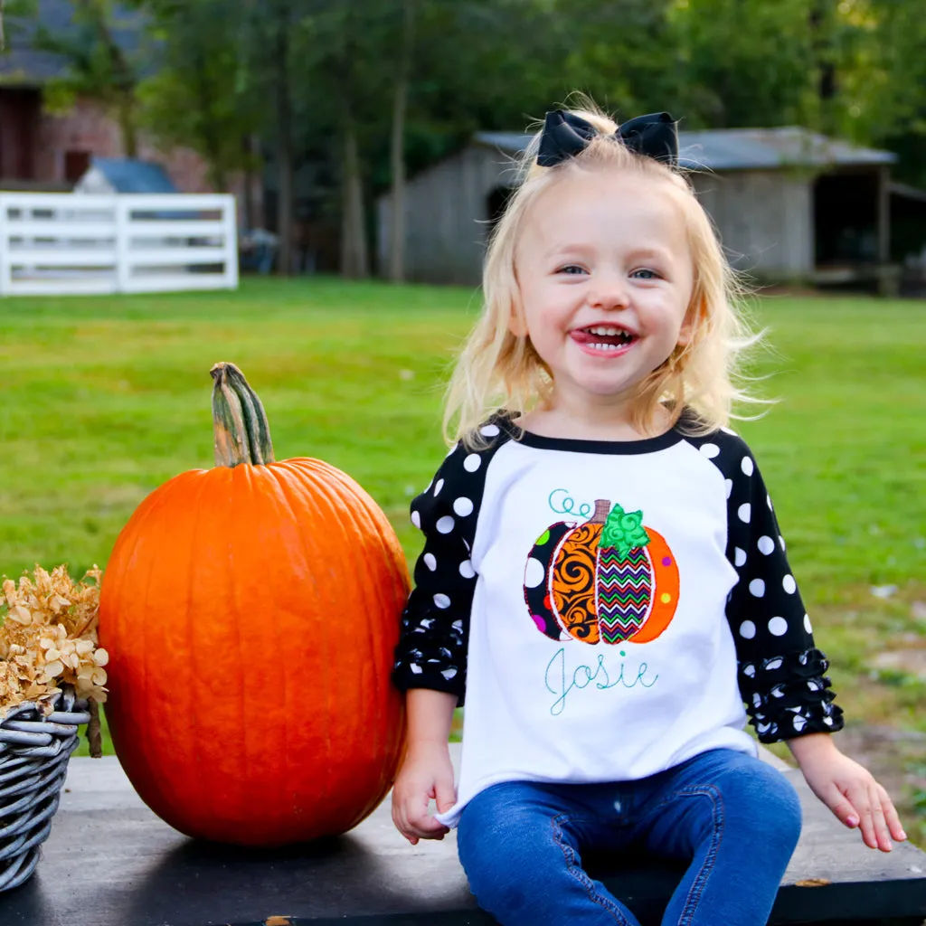 Embroidered Pumpkin Raglan Tee