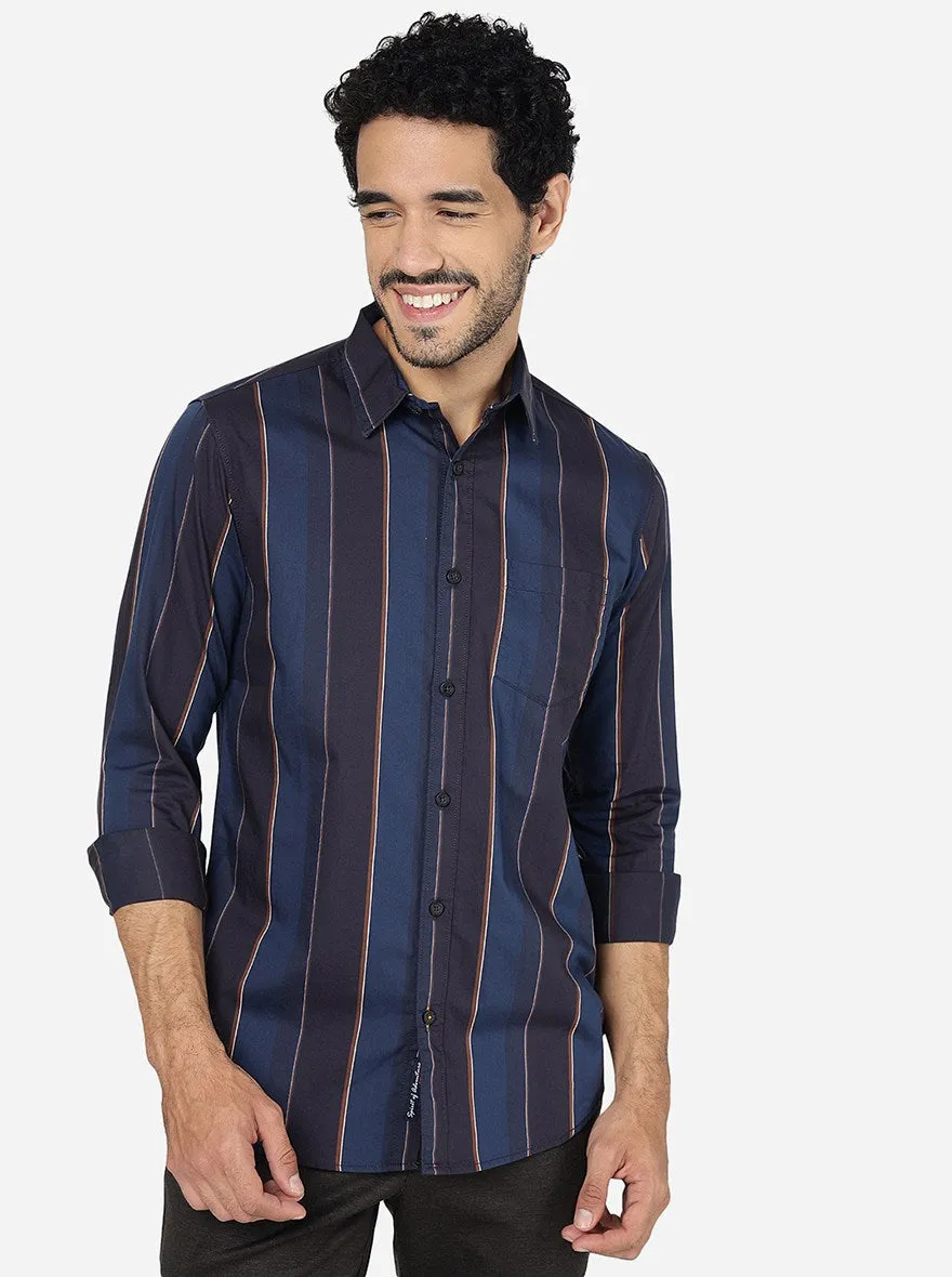 Ensign Blue Striped Slim Fit Casual Shirt | JadeBlue