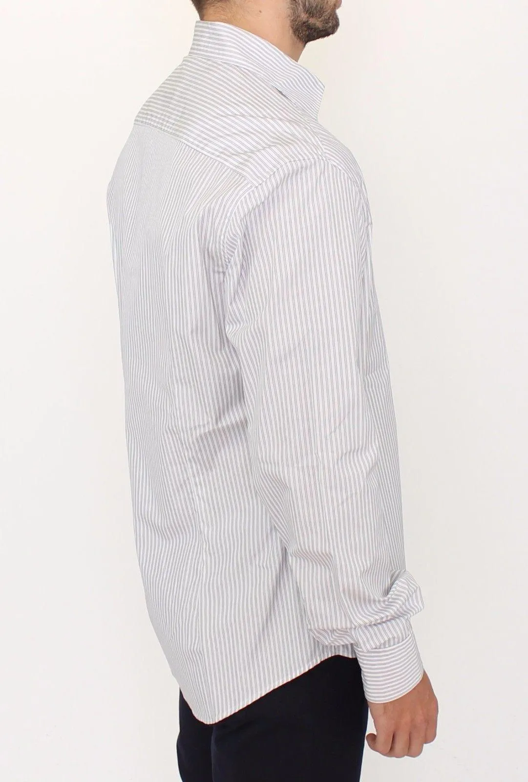 Ermanno Scervino White Gray Striped Regular Fit Casual Shirt