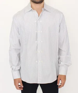 Ermanno Scervino White Gray Striped Regular Fit Casual Shirt