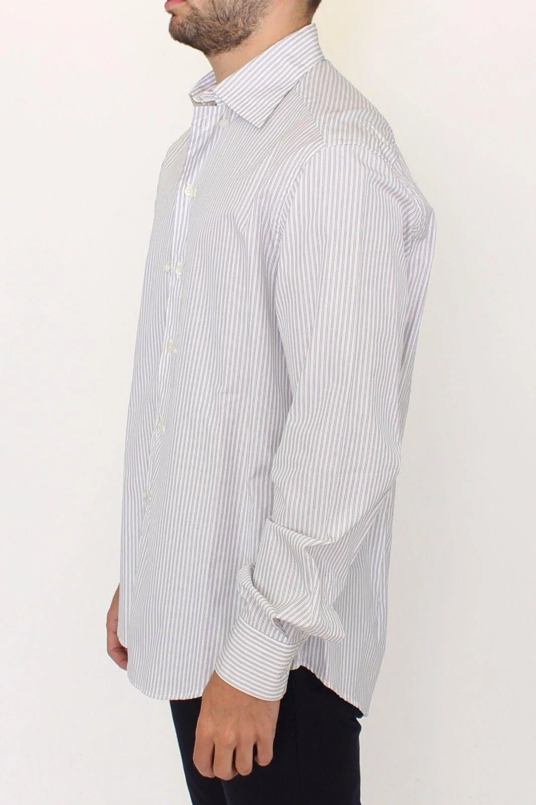 Ermanno Scervino White Gray Striped Regular Fit Casual Shirt