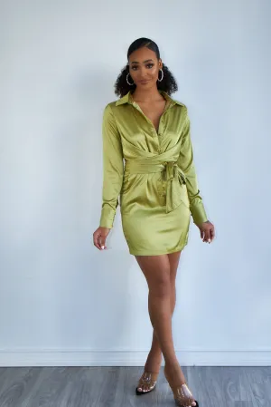 Evergreen Satin Shirts Dress