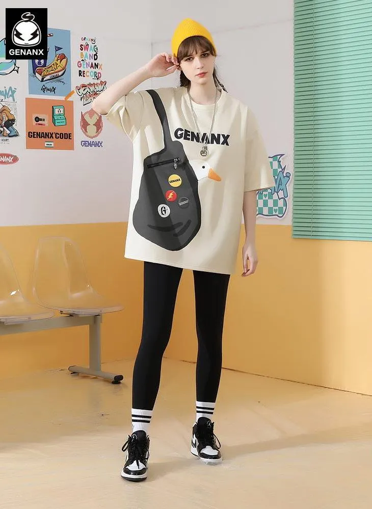 Fun Duck Shoulder Bag Print Space Cotton T-Shirt