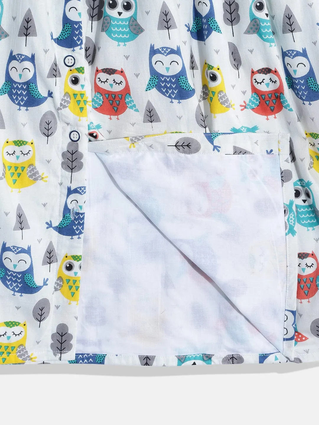 Girls Multi Coloured Cute Owl Printed Western Dress