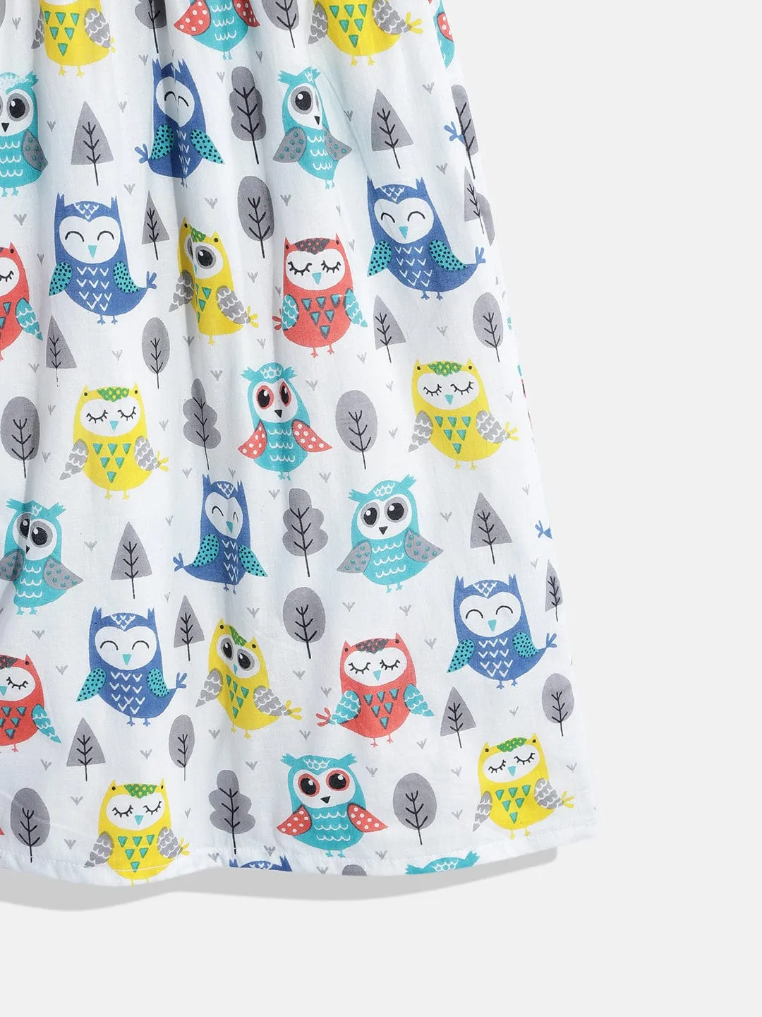 Girls Multi Coloured Cute Owl Printed Western Dress