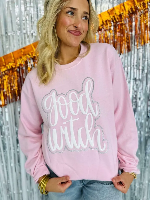 Good Witch Cursive Double Puff-Glitter Sweatshirt