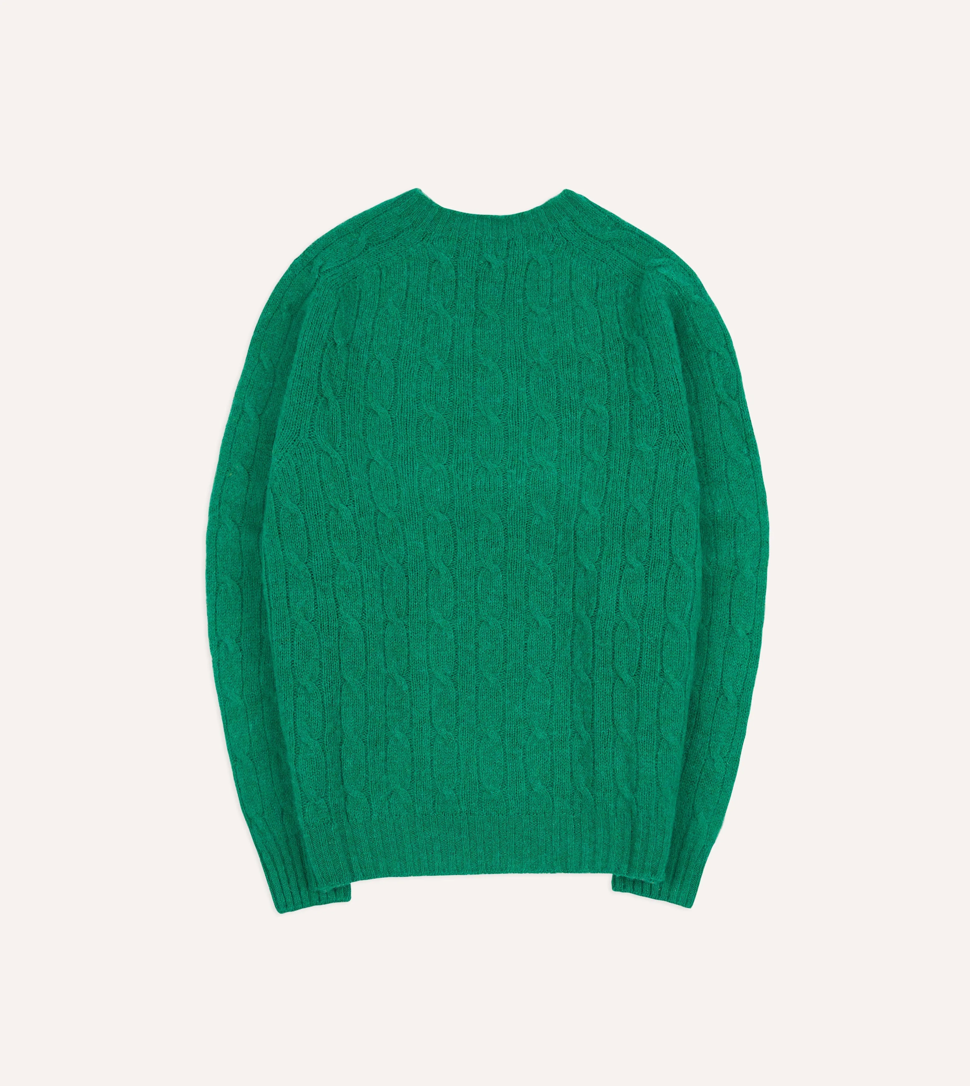 Green Brushed Shetland Cable Knit Crew Neck Jumper