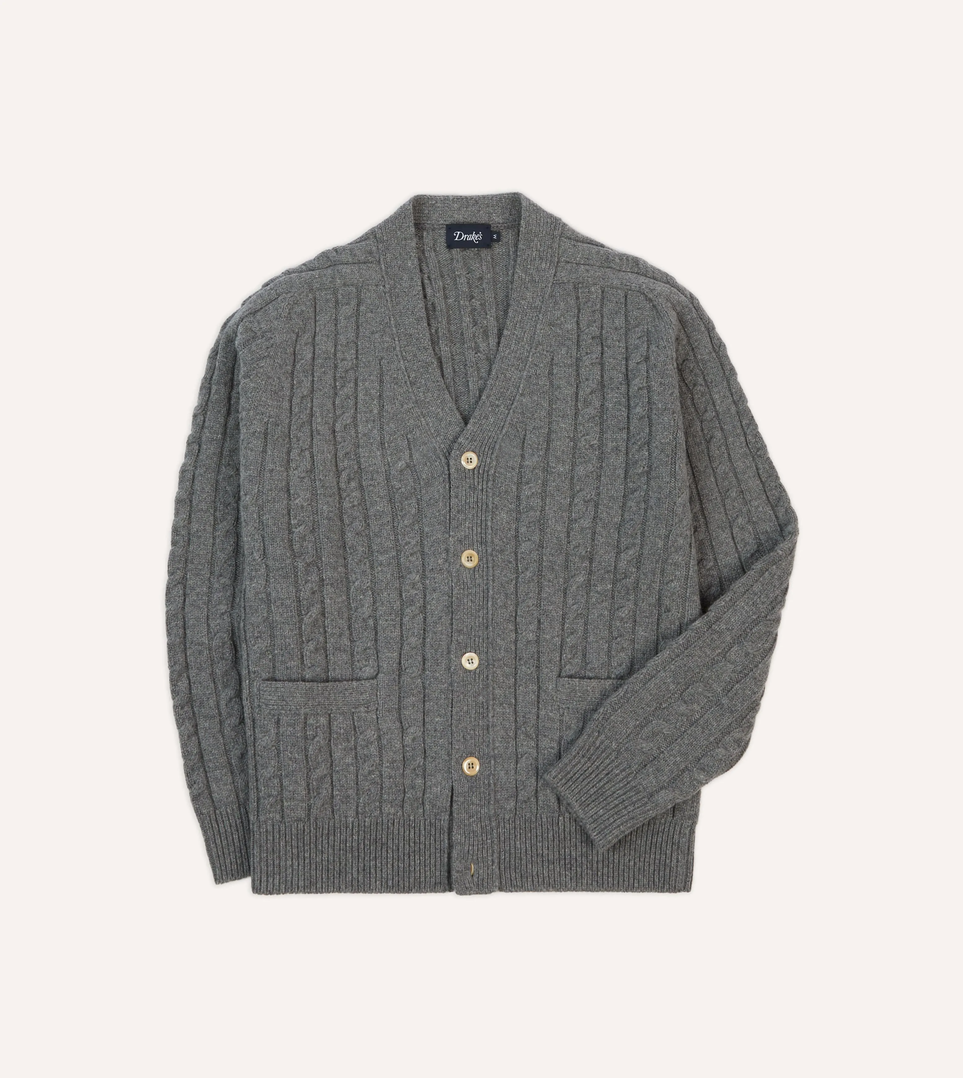 Grey Lambswool 6 Button Cable Knit Cardigan