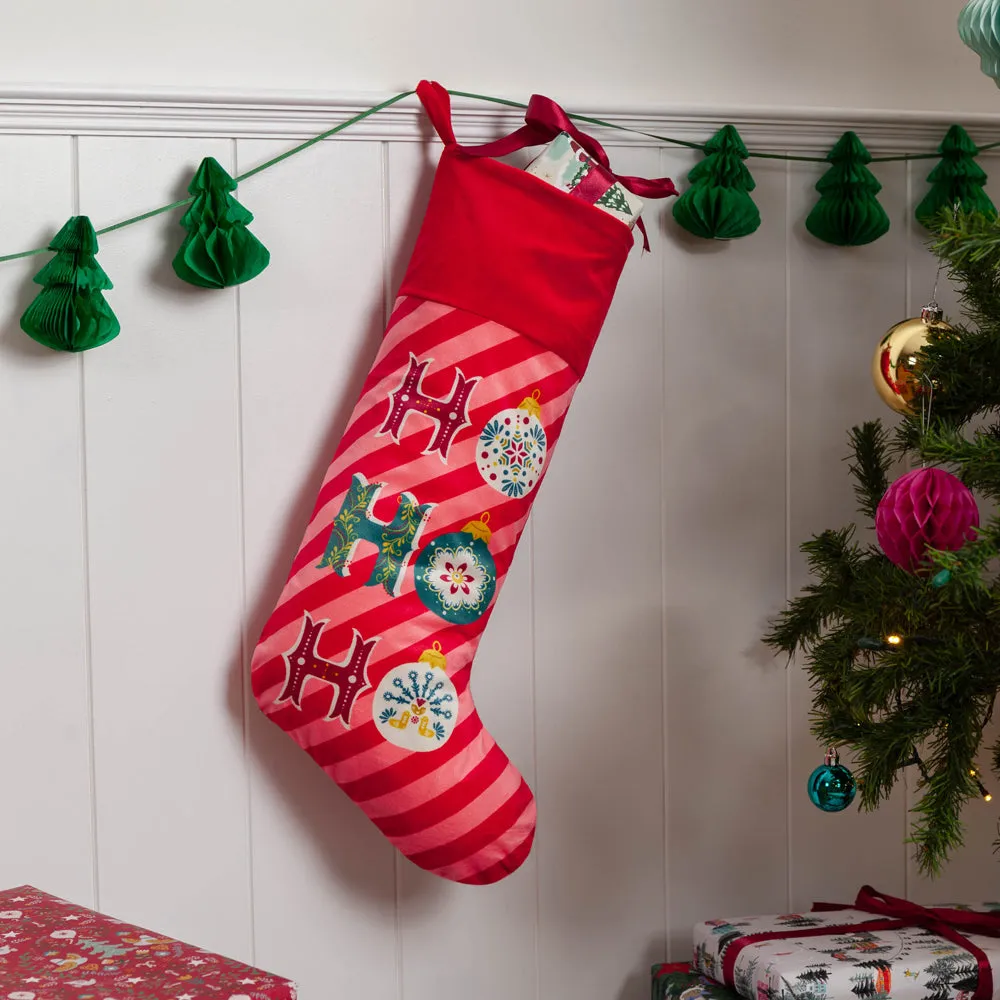 Ho Ho Ho Printed Velvet Xmas Stocking   Sack Red