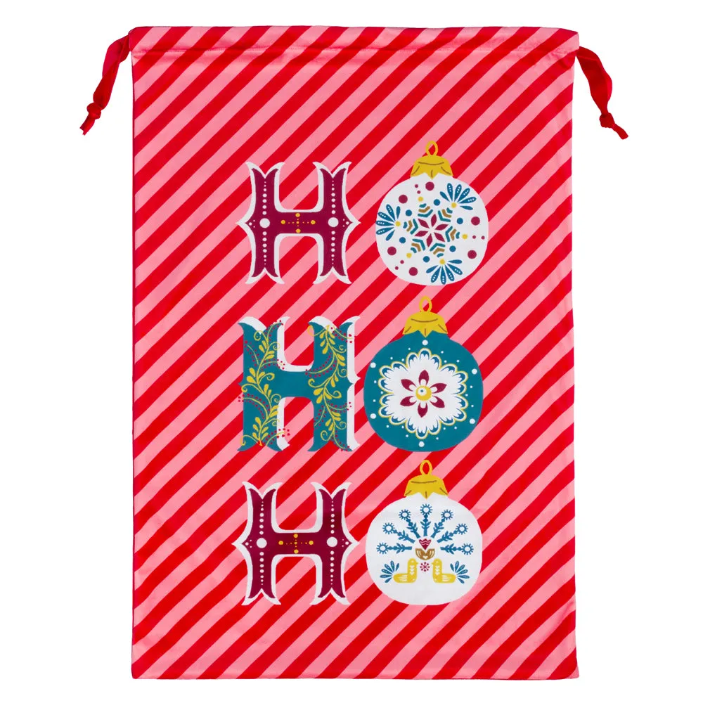 Ho Ho Ho Printed Velvet Xmas Stocking   Sack Red