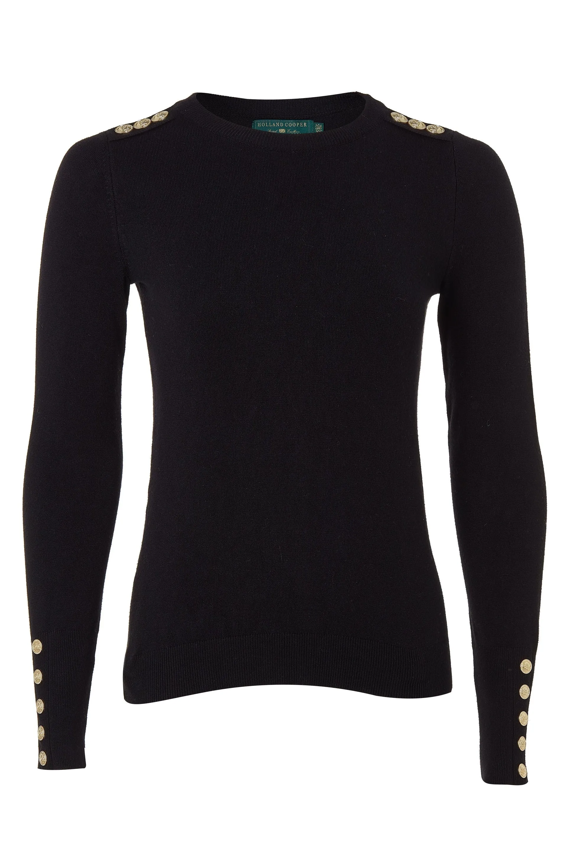 Holland Cooper Buttoned Knit Crew Neck in Black