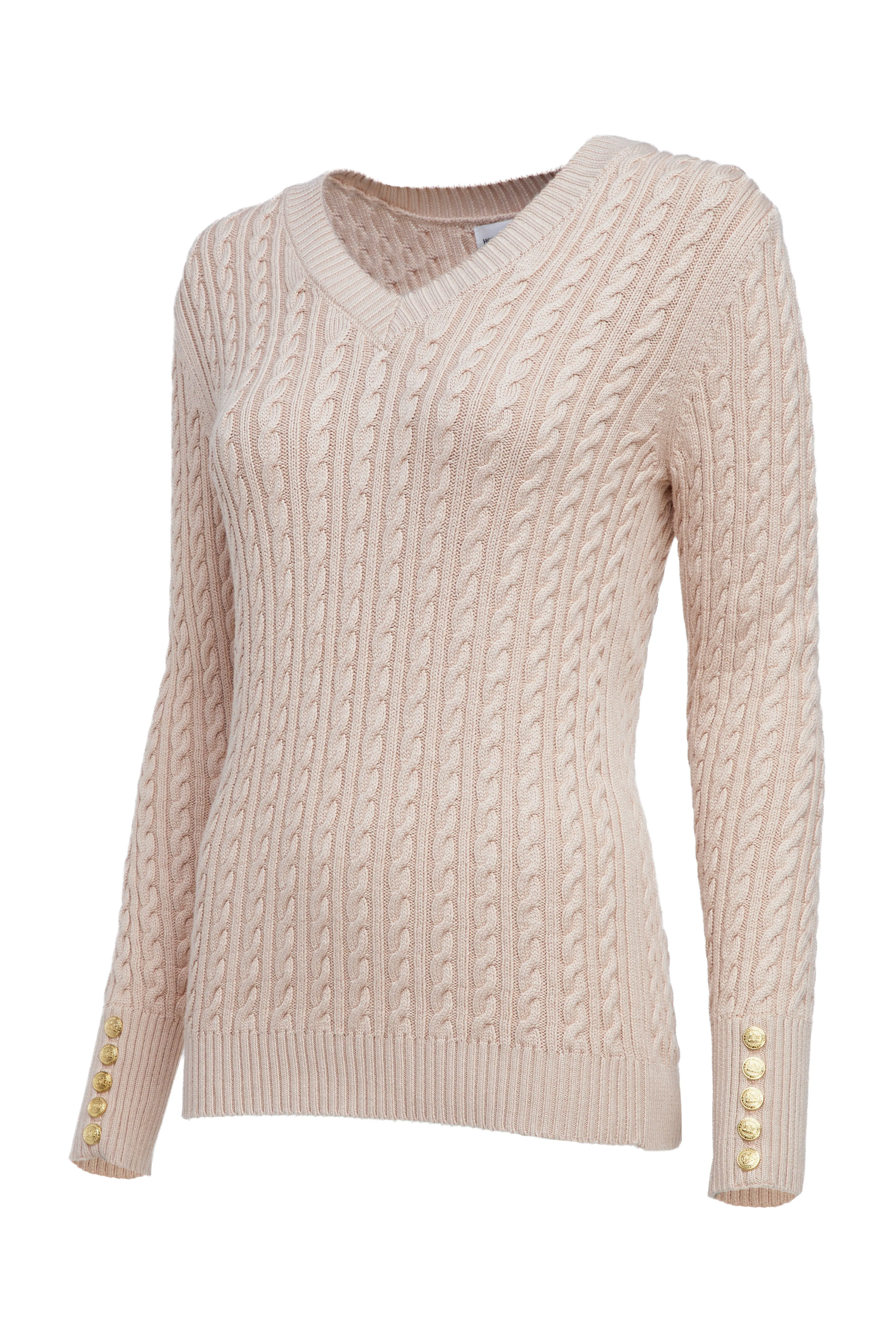 Holland Cooper Seattle Cable V Neck Knitwear in Oatmeal