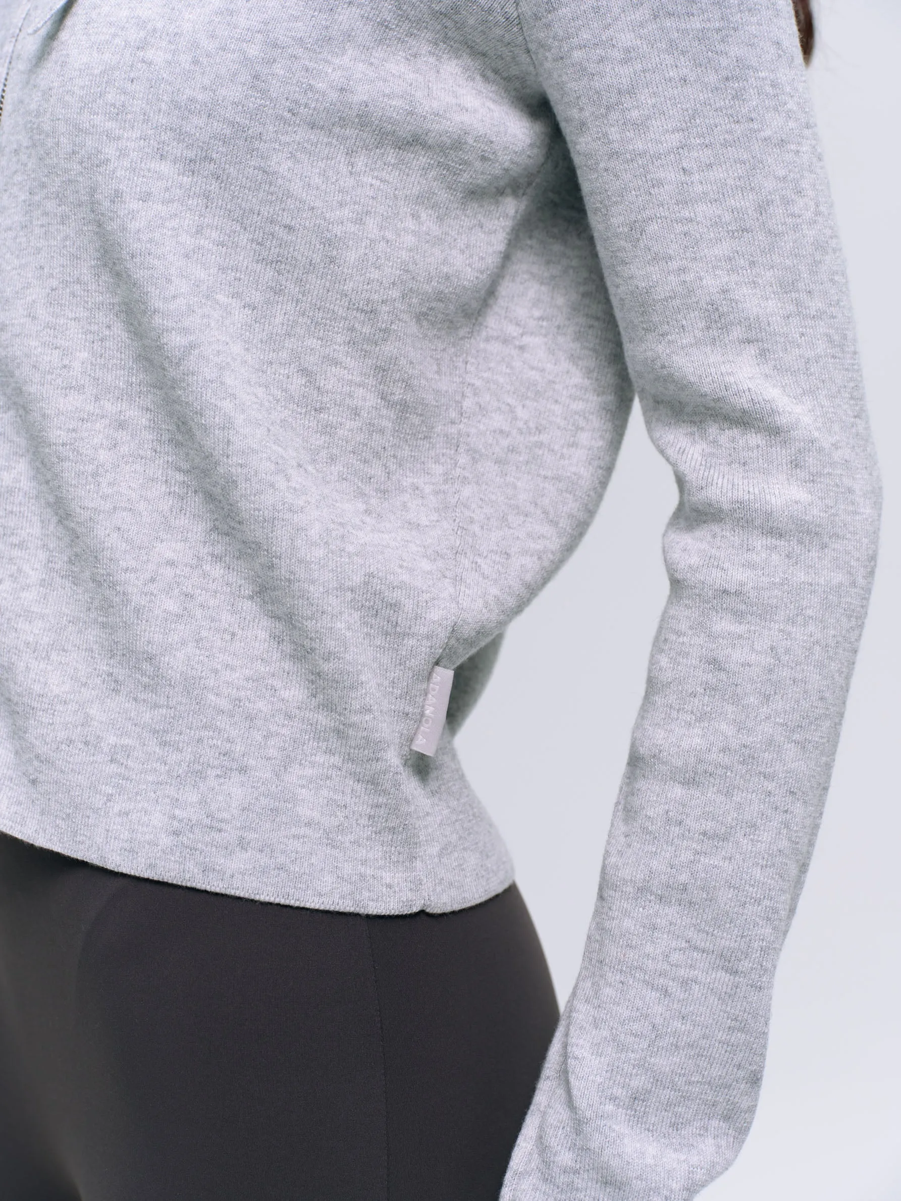 Knit Zip Up Hoodie - Light Grey Melange