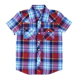 Knuckleheads - Boys Knox Plaid Short Sleeve Button Down in Red and Blue