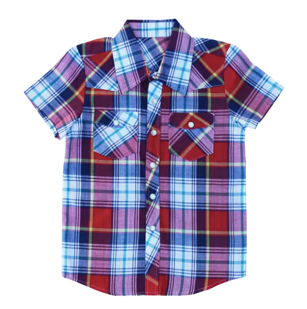 Knuckleheads - Boys Knox Plaid Short Sleeve Button Down in Red and Blue