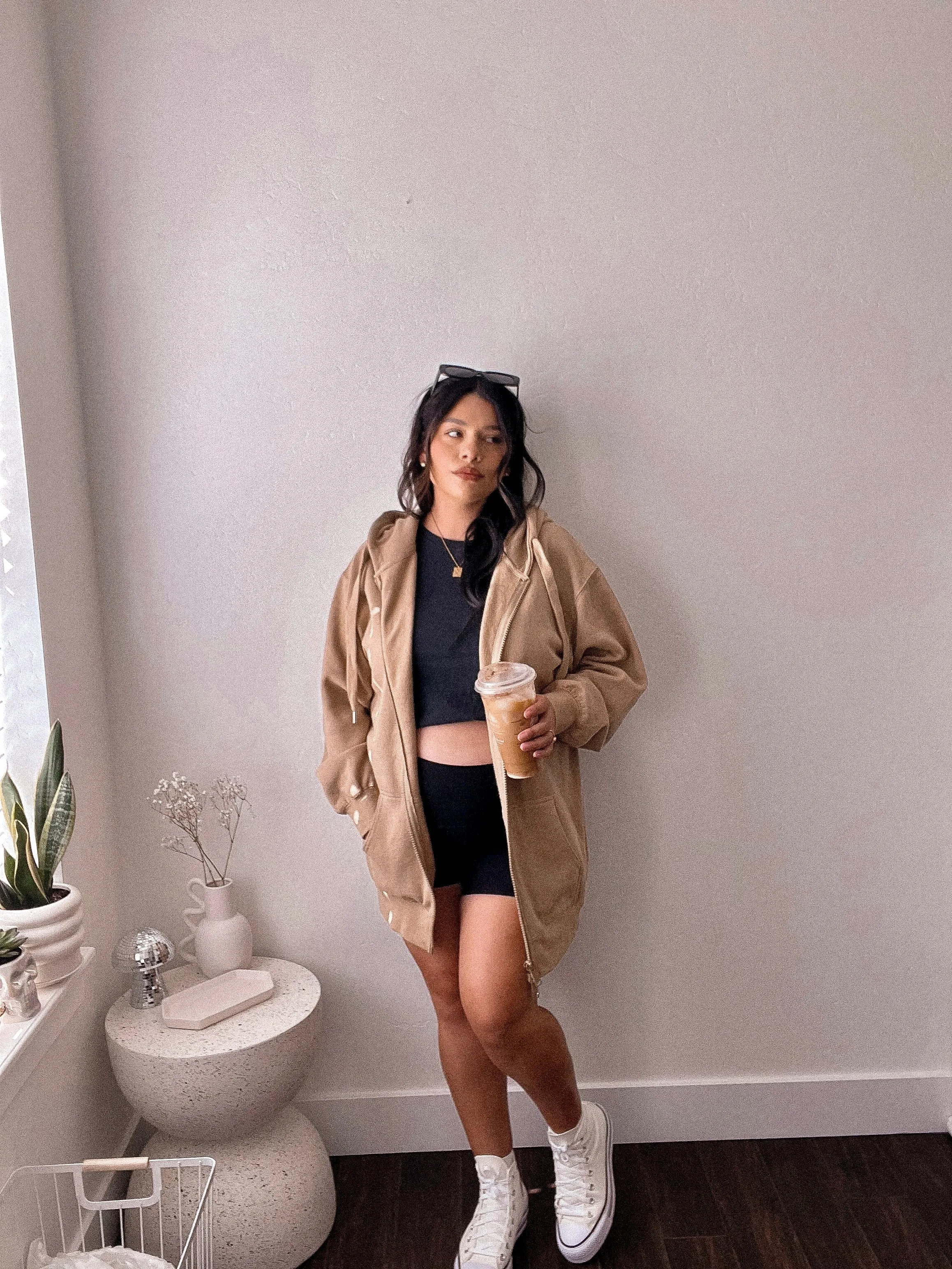 La basic Tan Zip up Long Hoodie