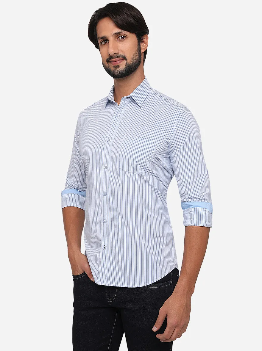 Light Blue Striped Slim Fit Semi Casual Shirt | Greenfibre