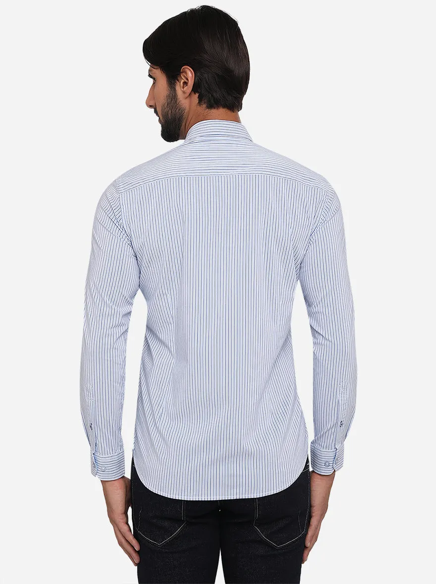 Light Blue Striped Slim Fit Semi Casual Shirt | Greenfibre