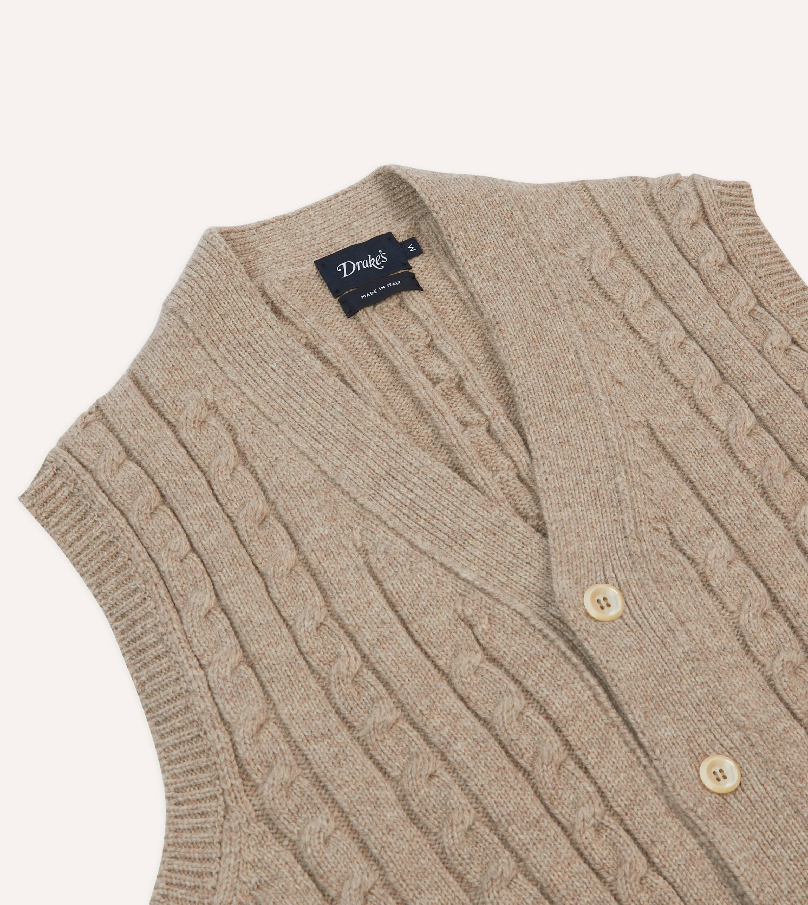 Light Brown Lambswool Cable Knit Sleeveless Cardigan