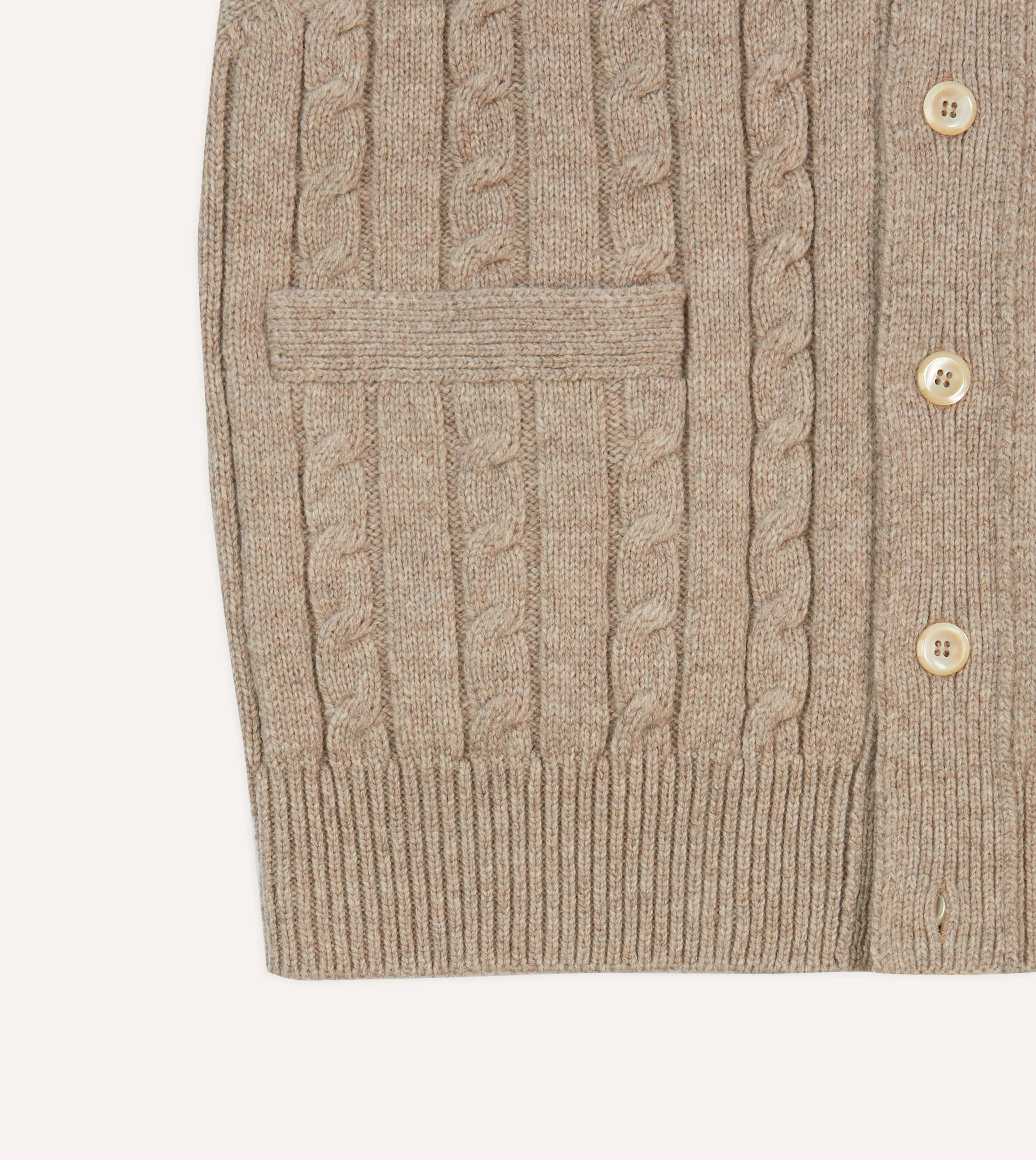 Light Brown Lambswool Cable Knit Sleeveless Cardigan