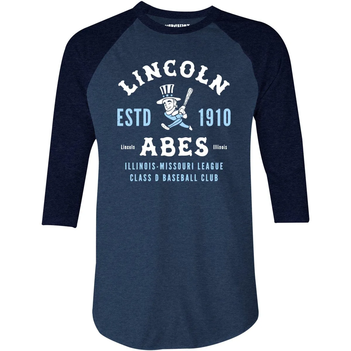 Lincoln Abes - Illinois - Vintage Defunct Baseball Teams - 3/4 Sleeve Raglan T-Shirt