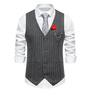 Men's Business Casual Single Breasted V Neck Striped Vest