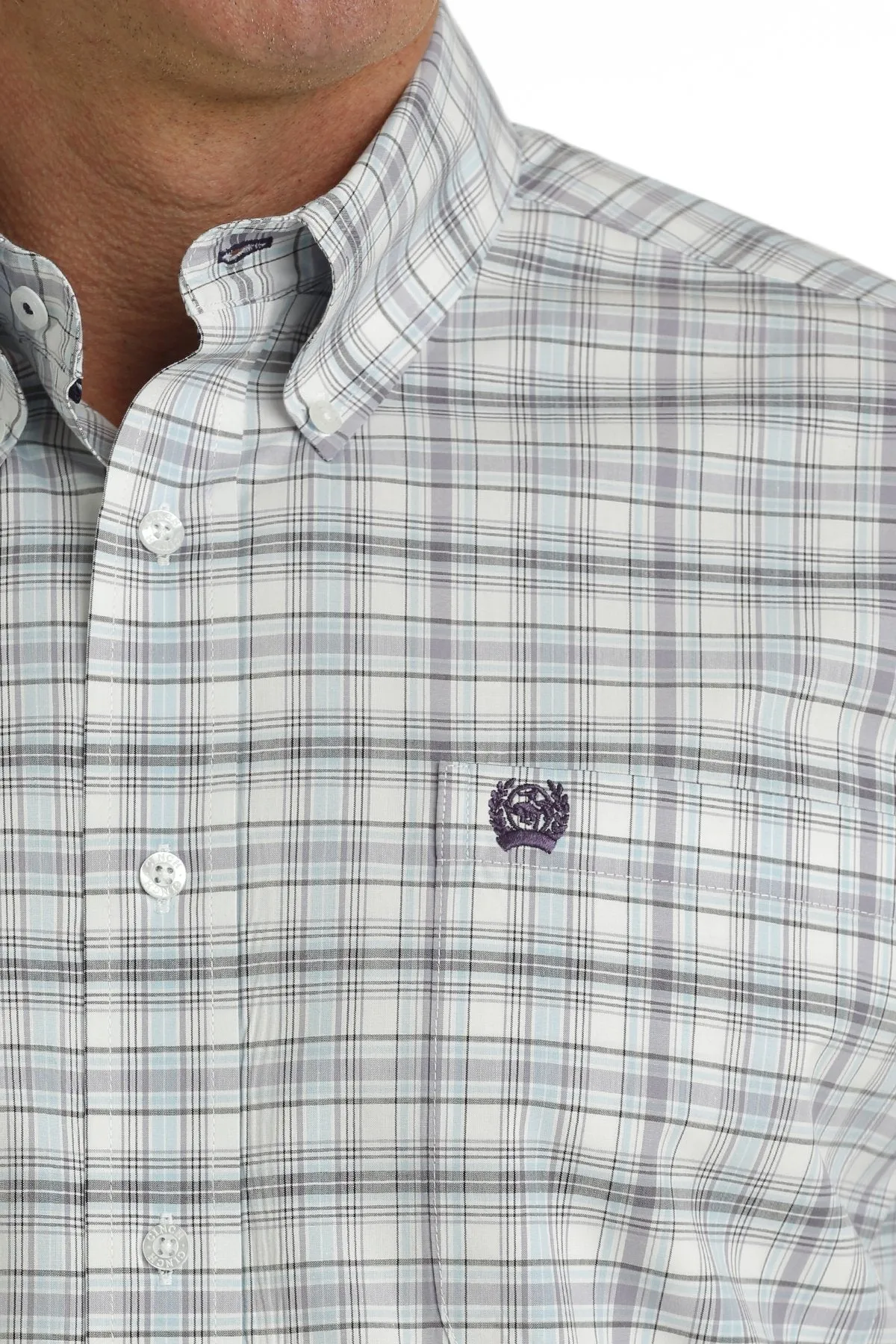 Men's Cinch White/Purple Plaid Long Sleeve Button Down Shirt