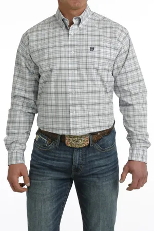 Men's Cinch White/Purple Plaid Long Sleeve Button Down Shirt