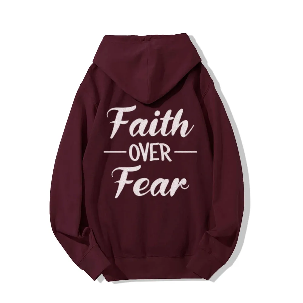 Mens Faith Over Fear Letter Graphic Pullover Hoodies