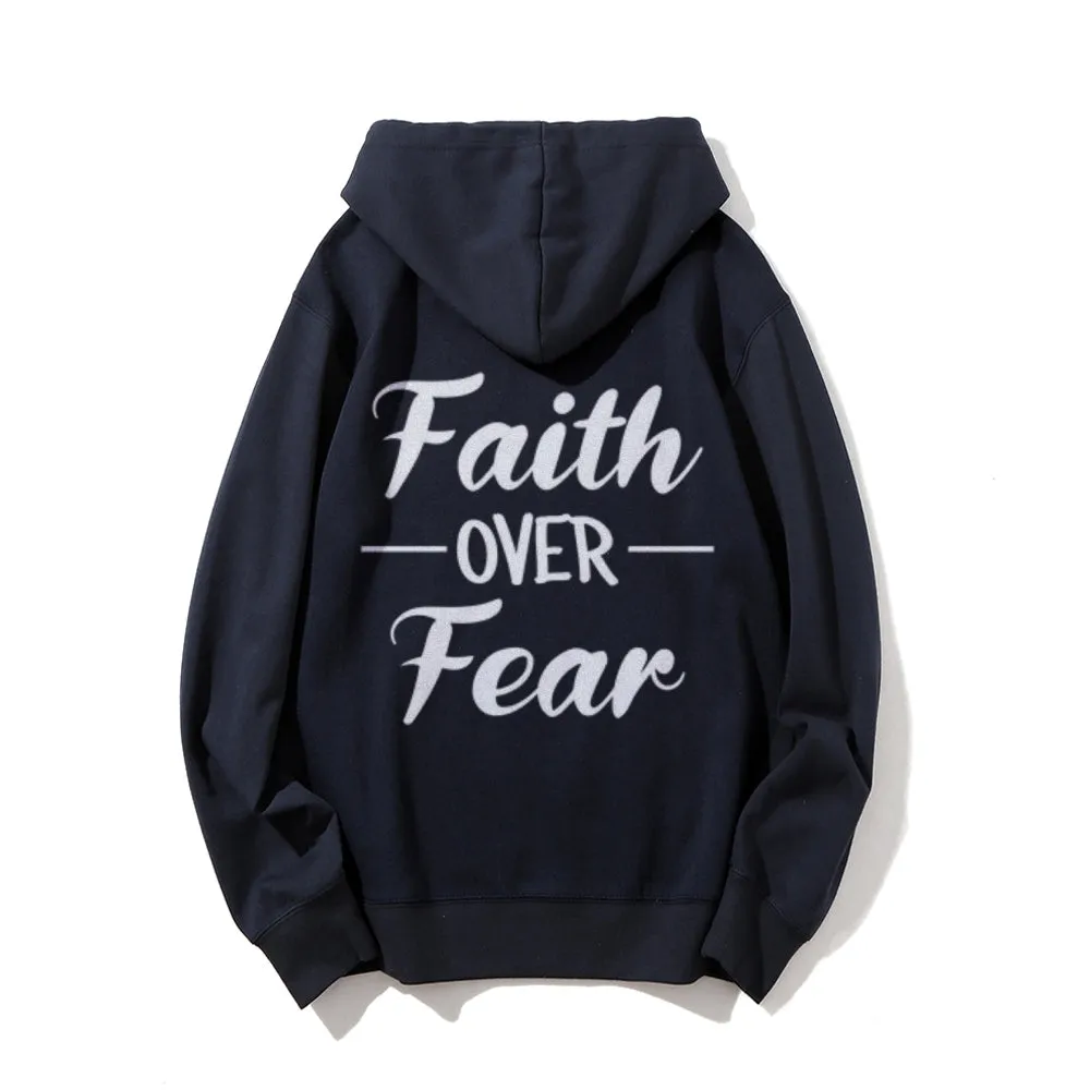 Mens Faith Over Fear Letter Graphic Pullover Hoodies