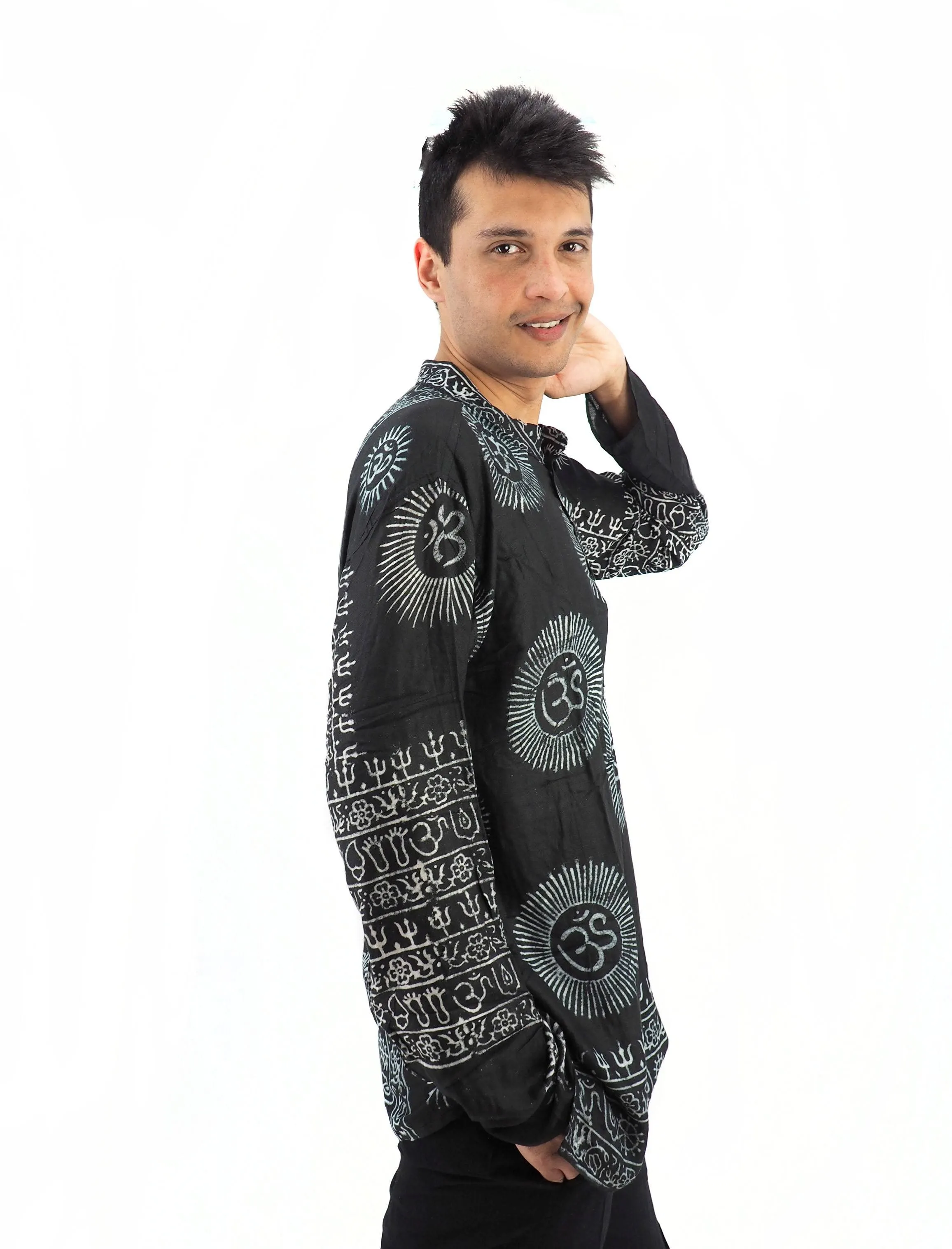 Men's Handmade Casual Boho Hippie Cotton Shirt Size S-M-L-XL Black