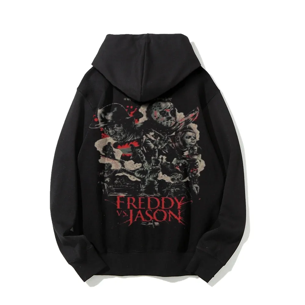 Mens intage Freddy Jason Darkness Style Print  Graphic Pullover With Kangaroo Pocket Hoodies