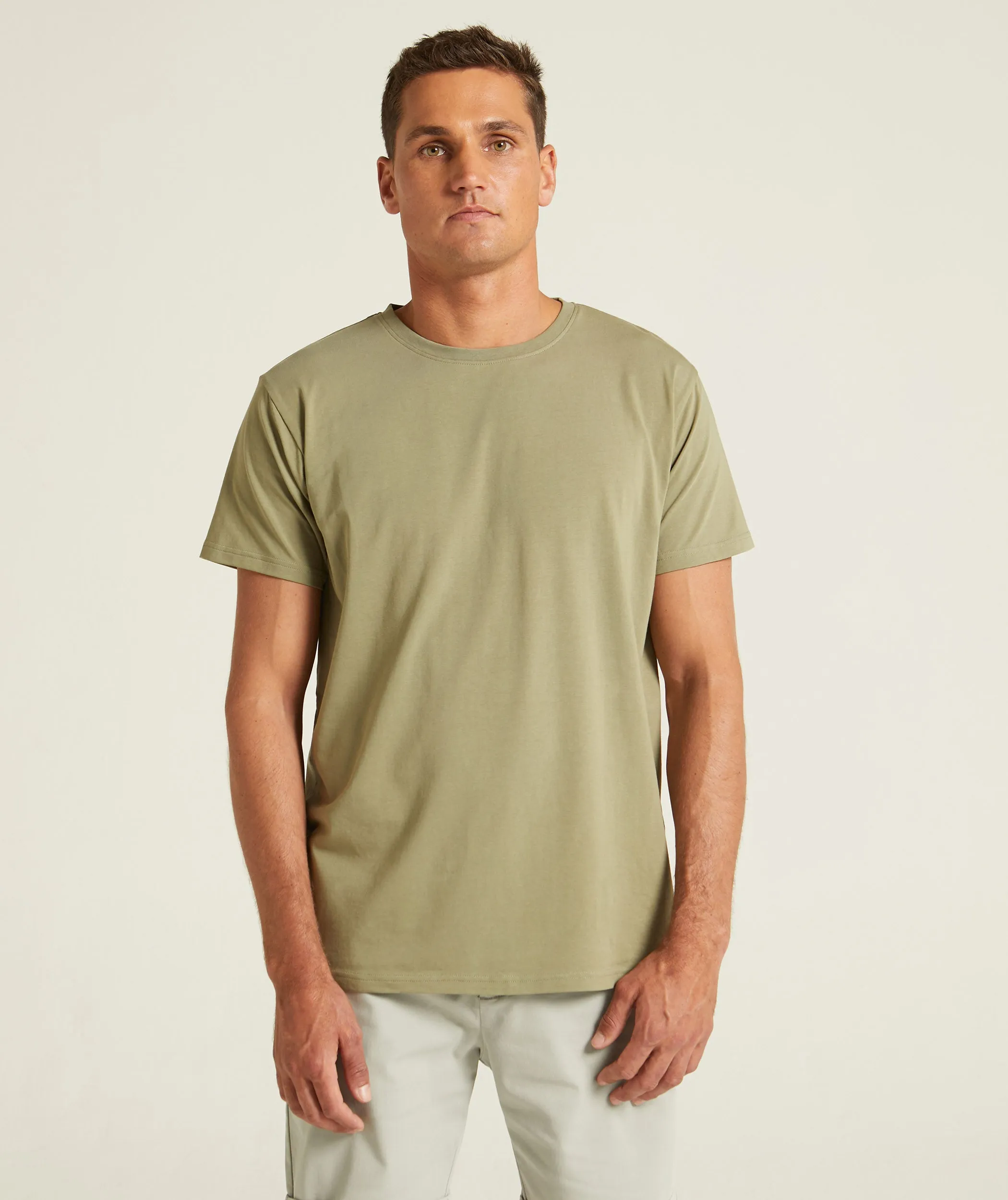 Mens Standard Three Pack Cotton Tees - Olive / Stone / Blue