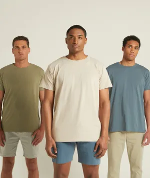 Mens Standard Three Pack Cotton Tees - Olive / Stone / Blue